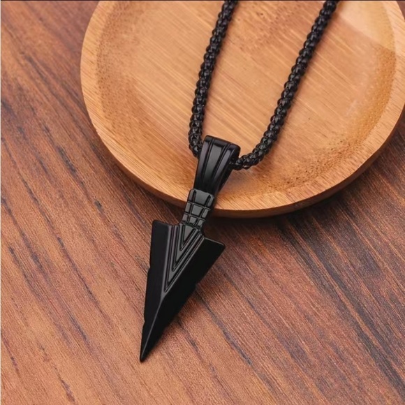 NEW - Unisex Men’s Spearhead Pendant Necklace (Zinc Alloy / Black) - Picture 2 of 6
